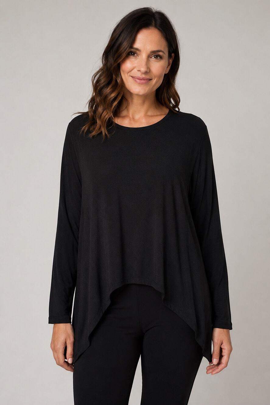 Comfy USA Black Asymmetrical Long Sleeve Tunic Top – Made in USA – Size Medium